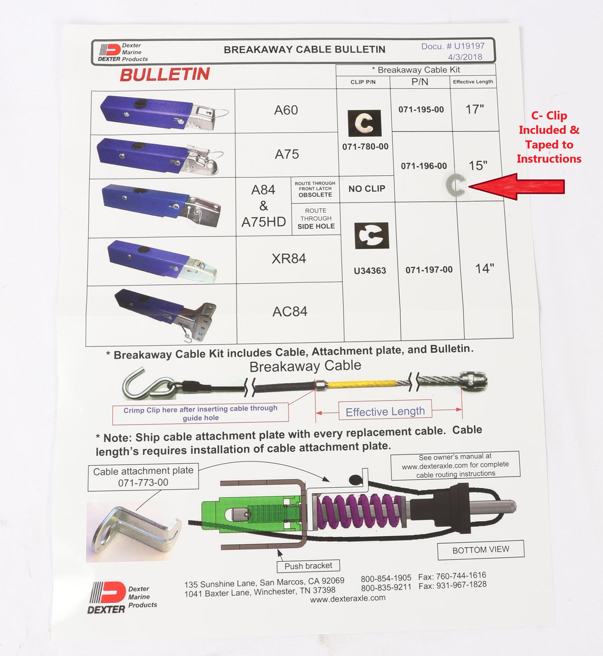 Dexter UFP A75 A84 breakaway cable for compatible EZ Loader trailer brake systems