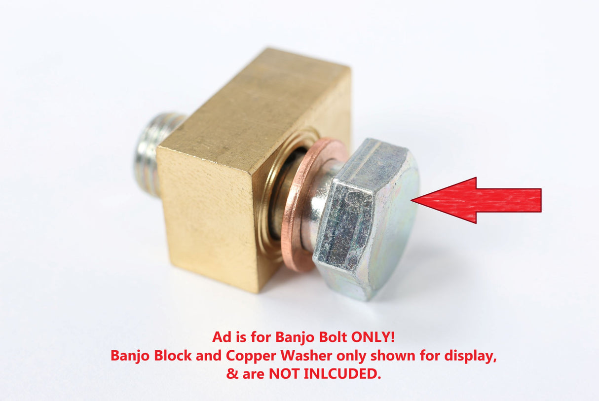 Disc brake caliper fitting bolt 290-032783 for EZ Loader brake assemblies with mock up of banjo block