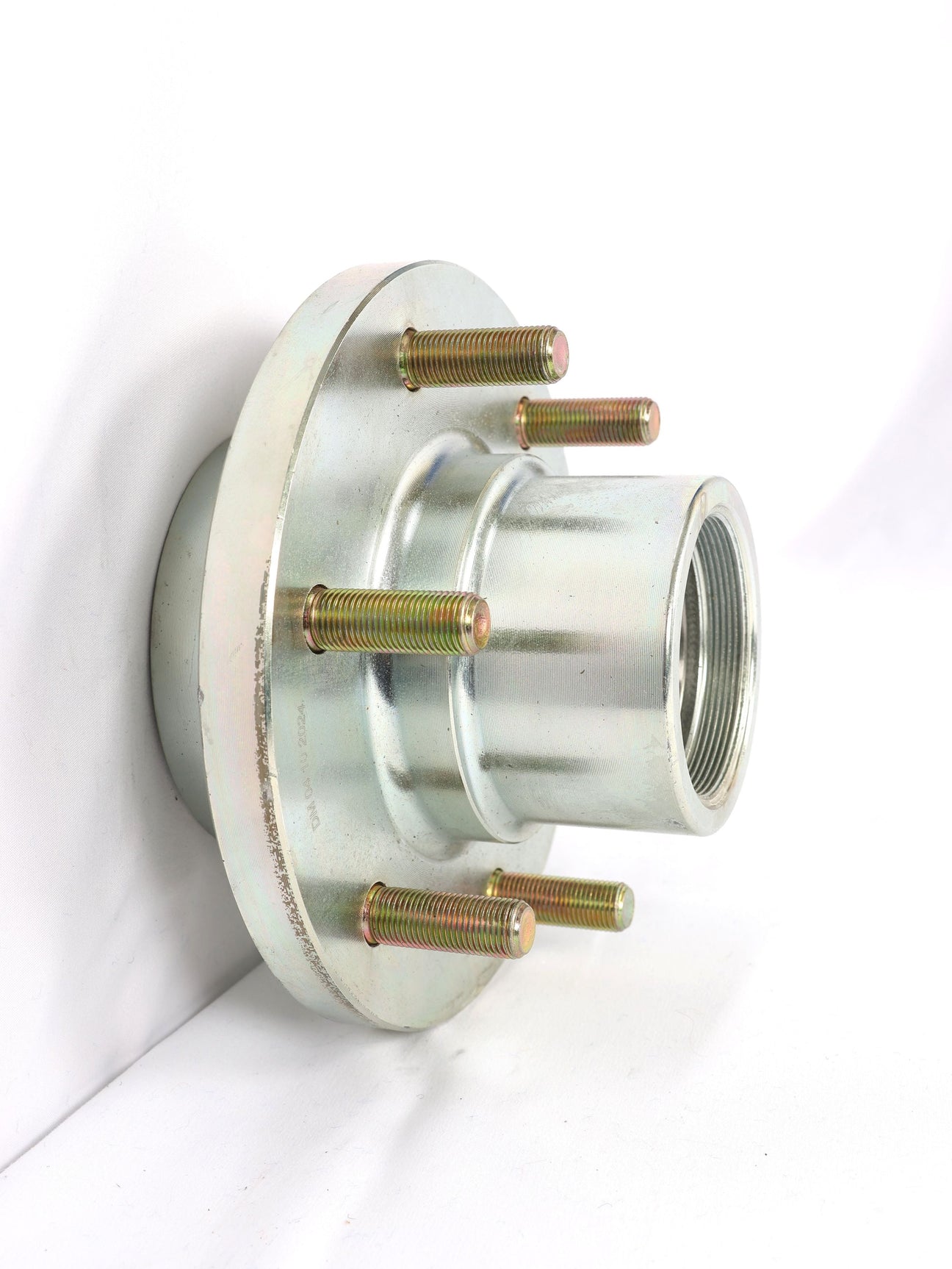 EZ Loader trailer hub installed on axle showing oil bath hub assembly and 5 lug configuration