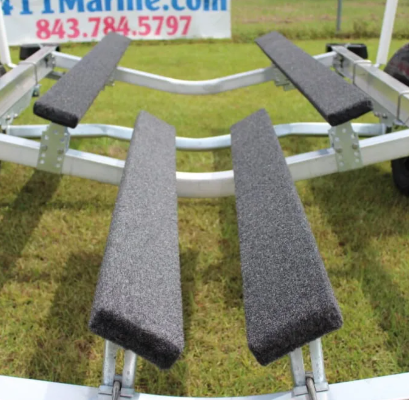EZ Loader boat trailer bunk boards and bunk hardware supporting boat hull