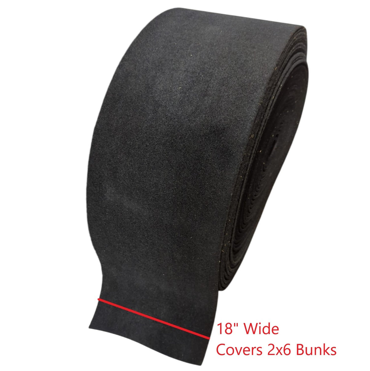 18-inch wide EZ Loader bunk carpet roll in black marine olefin, cut-to-length for custom boat trailer bunk installation.  209-037081-1F