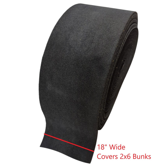 18-inch wide EZ Loader bunk carpet roll in black marine olefin, cut-to-length for custom boat trailer bunk installation.  209-037081-1F