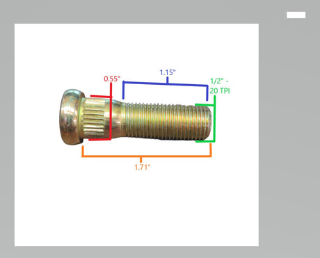 BT150A trailer hub stud 1/2-20 x 1.71 inch