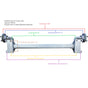 Torsion axle with detailed measurements on a white background