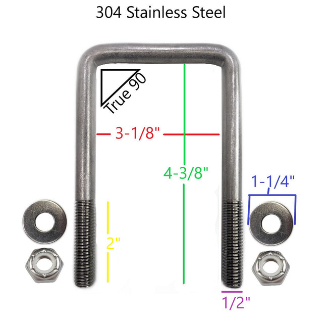 EZ Loader 411-7000 stainless square U-bolt kit with washers and nuts