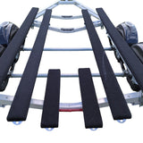 Close-up of 411Marine-installed EZ Loader bunk carpet on bunk board, highlighting tight wrap, smooth surface, and UV-resistant olefin material 209-037079-1F on trailer