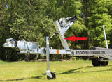 Trailer bow support area showing winch stand post, bow roller, and winch hardware