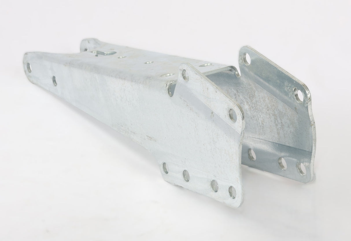 Trailer bow support area showing winch bracket, bow roller, safety chain, and winch