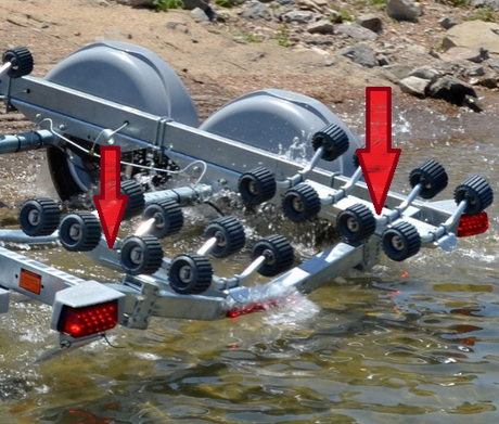 EZ Loader roller support tray 250-022046-10 shown backing into water
