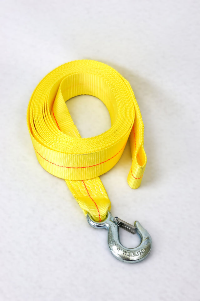 EZ Loader 250-032389 yellow 2 inch winch strap with metal hook for boat trailer use