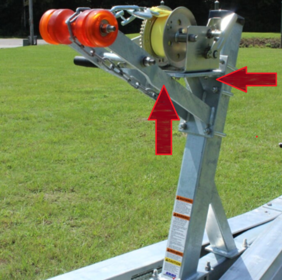 EZ Loader winch stand mount showing bow roller bracket location