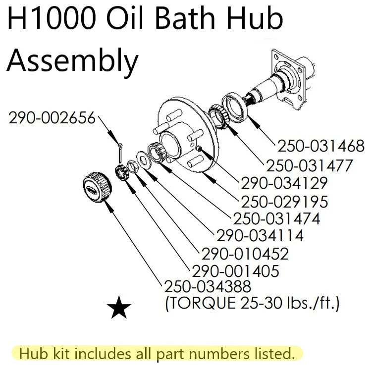 5 Lug H1000 Oil Bath Hub Kit for 1-3/8" x 1-1/16" Tapered Spindle 300-029534