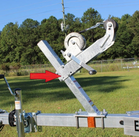 EZ Loader 2x3 winch mount kit installed with bow roller and winch assembly shown